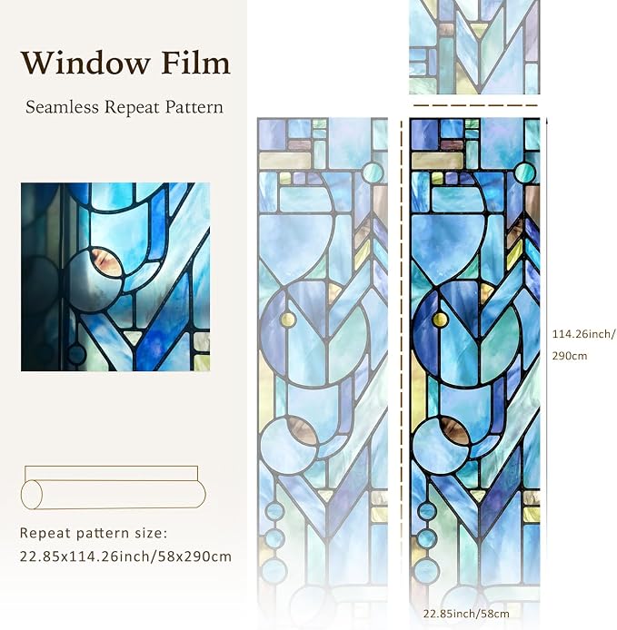 Original Hand Drawn Faux Stained Glass Window Film, Double-Sided Privacy Static - Image 2