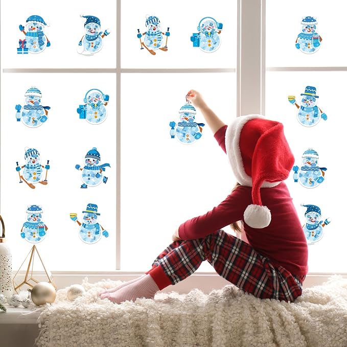 Renbuzhu 42PCS Winter Crafts Bulk: Snowman Paper Suncatchers DIY Kit - Image 6