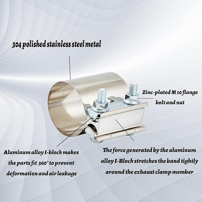 Butt Joint Band Clamps,Exhaust Muffler Clamp Exhaust Pipe Clamps Sleeve Stainless Steel (4, 2.5'')