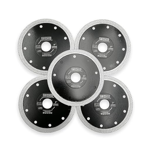 DT-DIATOOL Diamond Tile Blade 5 Inch 5pcs Diamond Turbo X Mesh Rim Segement Circular Saw Blade for Procelain Ceramic Stoneware Marble Granite Fits 5/8"-7/8" Arbor