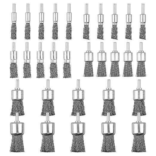 30 Pack Wire End Brush Set, Wire Brush for Drill ,6 Sizes 0.012" Crimped Wire Wheel Drill with 1/4 Inch Shank