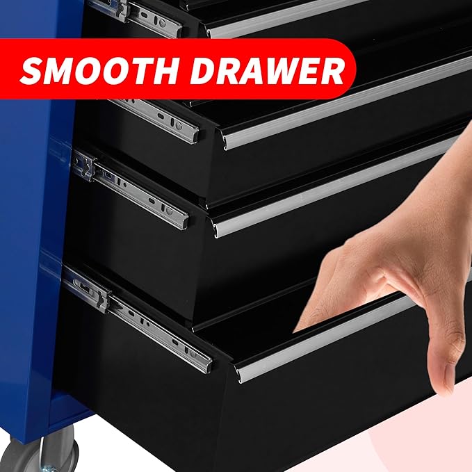 6-Drawer Rolling Tool Chest Cabinet, Large Capacity Metal Tool Box with Wheels and Keyed Locking, Roll Around Storage Organizer Tool Cart for Garage, Warehouse, Work Shop (Blue)
