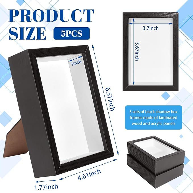 VOKOY 5 Pack 4" x 6" Shadow Box Frame, Small Wood Hollow Picture Frame - Image 2