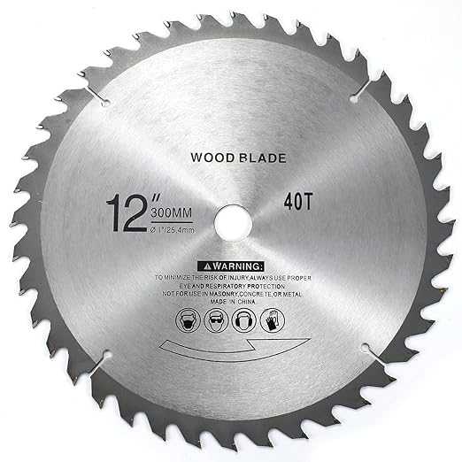 12" 40 Teeth Carbide Tip Wood Cutting Circular Saw Blade Table Saw Blade Miter Saw Blade with 1" Arbor for General Purpose