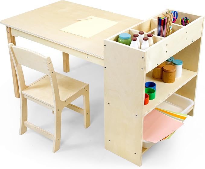 bbgroundgrm Kids Art Table and Chair Set, Birch Wooden Activity Craft Table by bbgroundgrm