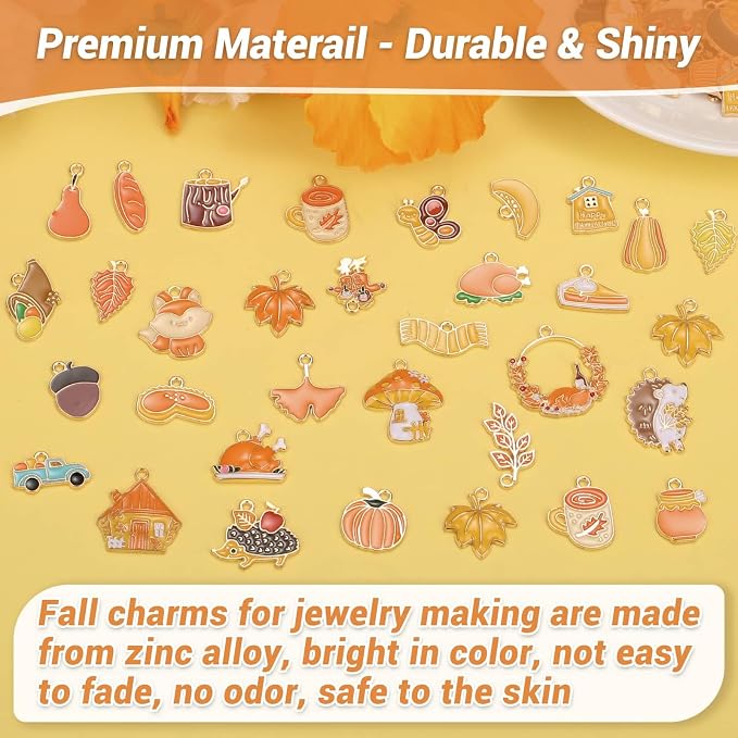 100Pcs 50 Pairs Fall Charms for Jewelry Making and Bracelets, Thanksgiving - Image 4