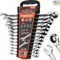 HORUSDY 13-Piece Sturdy Ratcheting Wrench Set | SAE 1/4''–7/8'' | Max Torque Ratchet Combination Wrenches Set with Storage Rack | 72-Tooth | Chrome Vanadium Steel