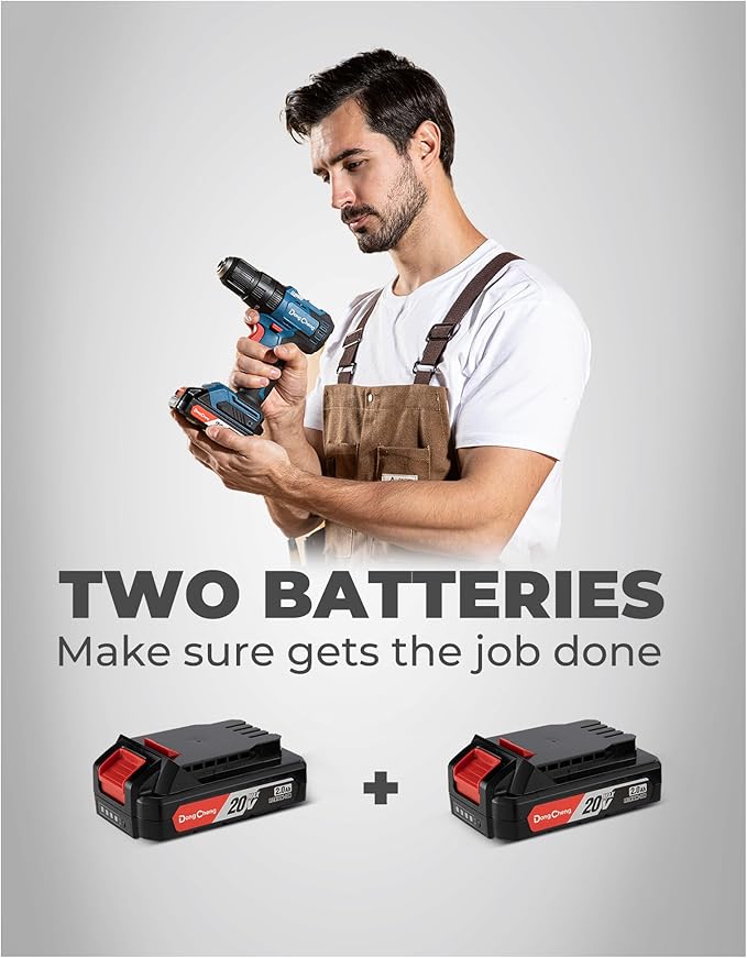 Dong Cheng 20V Brushless Heavy-duty Impact Drill, 443 in-lbs, 27000 IPM, 1/2" Keyless Metal Chuck, 20+1+1 Clutch, Cordless Hammer Drill with 2 Battery Kit for Drilling Brick Wall, Metal, Wood