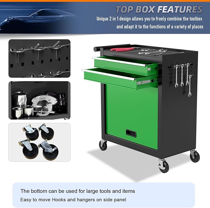 8-Drawer High Capacity Rolling Tool Chest with Wheels, Big Tool Storage Removable Tool Box Combo, Tool Storage Cabinet with Lockable Drawers, Toolbox for Workshop (Black&Green)