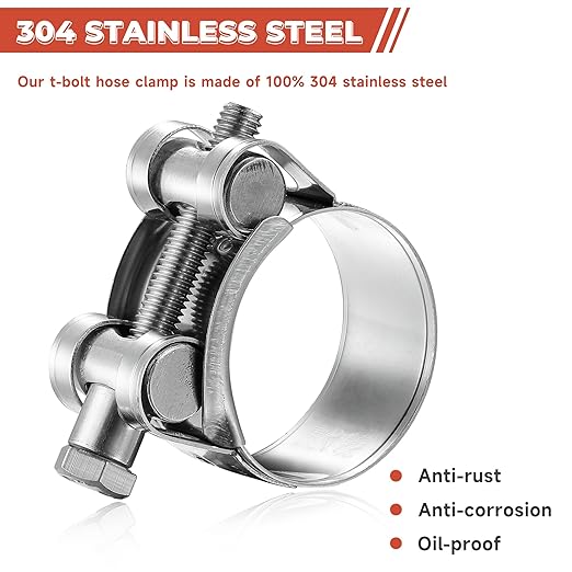 AKIHISA 4 Pack 29-31mm ID Range T-Bolt Hose Clamp,304 Stainless Steel Adjustable Heavy Duty Tube Clamp 1.14 To 1.22 Inch