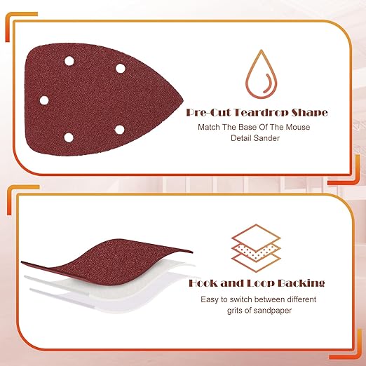 60 Grit Mouse Sander Sandpaper, Jamiikury 5 Hole Detail Sander Sandpaper Palm Sander Paper Mouse Sanding Pads Hook and Loop Sanding Sheets - Pack of 50