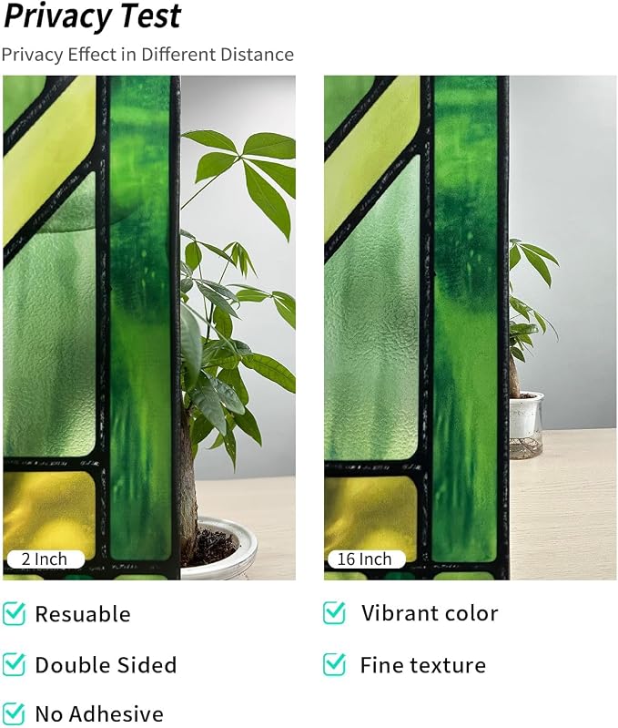 Original Hand Drawn Faux Stained Glass Window Film, Double-Sided Privacy Static - Image 2