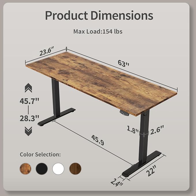 Agilestic Electric Standing Desk, 63 x 24 Inches Height Adjustable Desk - Image 3