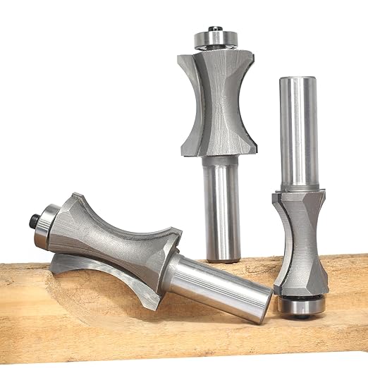 Akylin's 3Pcs Convex Edge Oval Router Bit Set 1/2" Shank, Shallow Bullnose at 1",1-1/8",1-1/4" Length,Convex Column Molding Router Bits-Perfect for Stair Treads and Shelf Edges