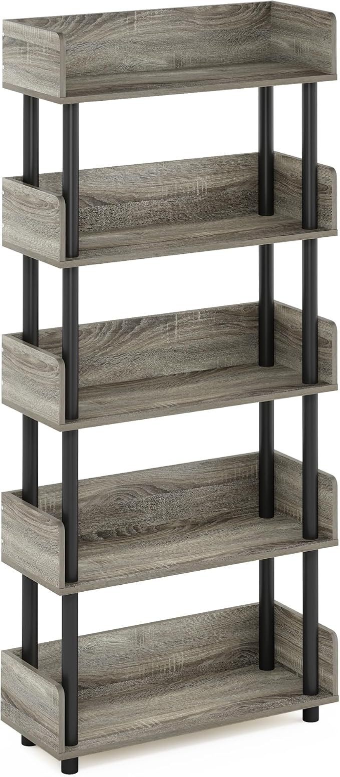 Furinno Turn-N-Tube 5-Tier Toolless Display Rack, French Oak/Black - Image 6