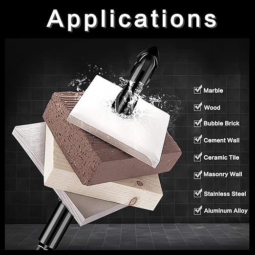10-Piece 1/4" Masonry Drill Bits for Tile Glass Ceramic Wall Brick Stone Soft-Metal Wood, 1/4 Inch Concrete Drill Bits Cement Drill Bit Set, 3-Flat Shank, YG8 Carbide Tungsten Steel Alloy Tip 6mm