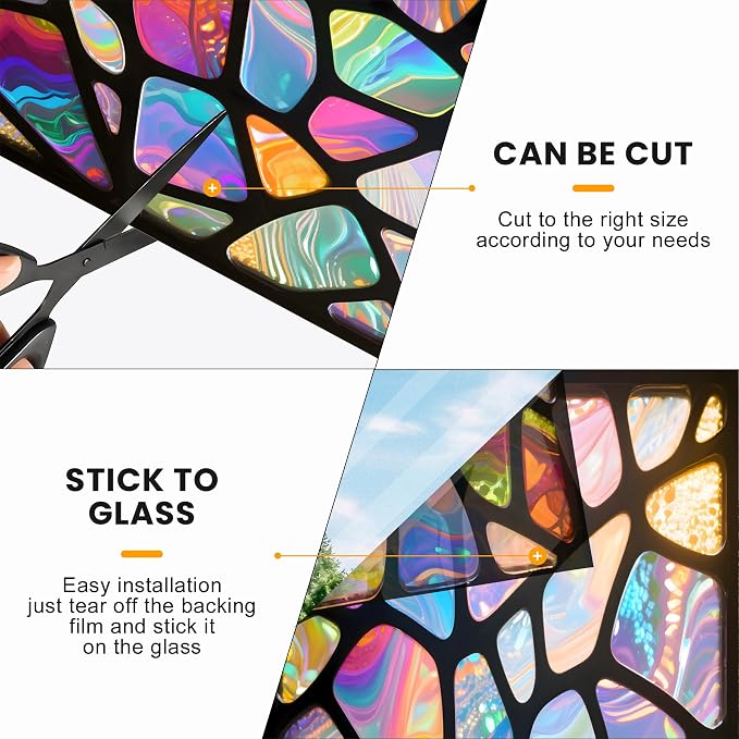 Stained Glass Window Privacy Film: Non-Adhesive Sun and Landscape Mosaic Design - Image 6