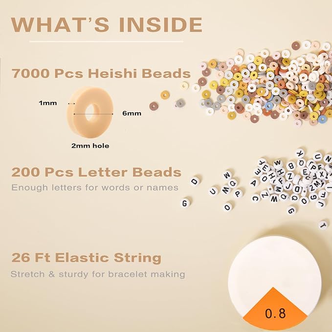 ADIIL 7200pcs Clay Beads Bracelet Making Kit, 6mm Polymer Heishi Beads - Image 3
