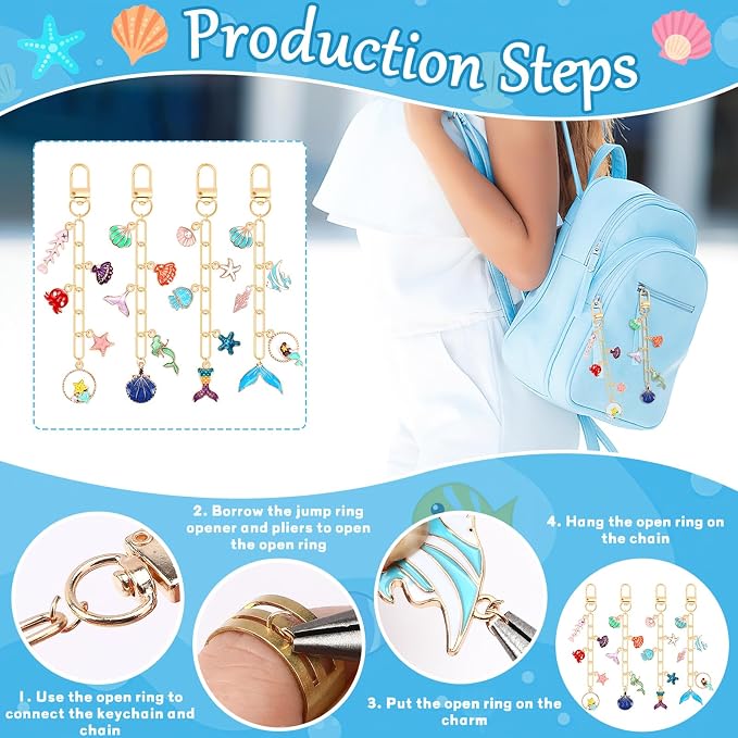 AUGSUN 189Pcs Ocean Keychain Making Kit Summer Beach DIY Keychain Craft | Under - Image 3