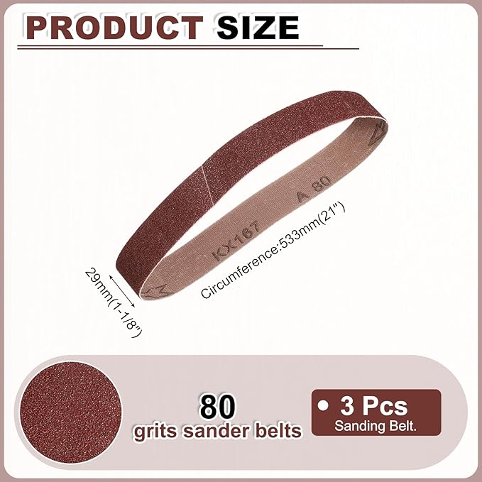 HARFINGTON 1-1/8 x 21 Inch Sanding Belts, 3 Pcs 80 Grits Aluminum Oxide Abrasive Belt Sander File Belt for Woodworking, Metal Polishing, Knife Sharpener