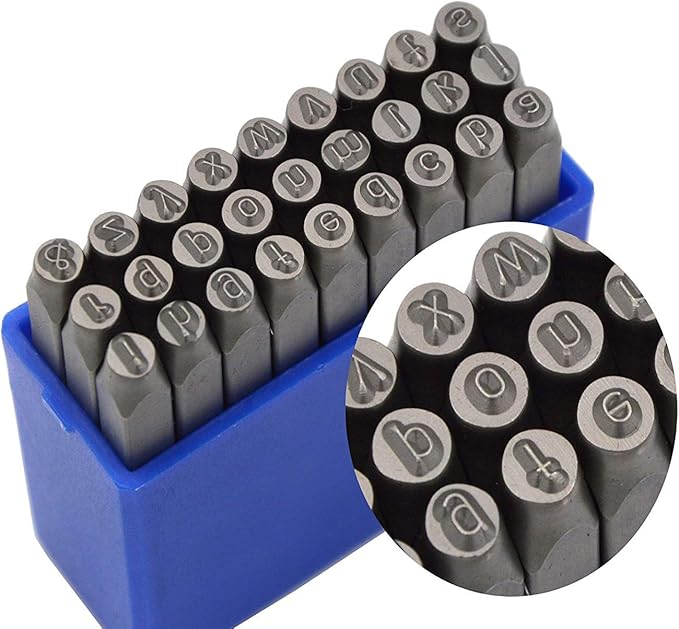 27pcs Heavy Duty Steel Stamp Lowercase Letter 1/8 3mm Hand Stamping Character Mark Code Alphabet Punch Kit for Bracelet Ring Jewelry Sheet Metal Plate Making Mold Die