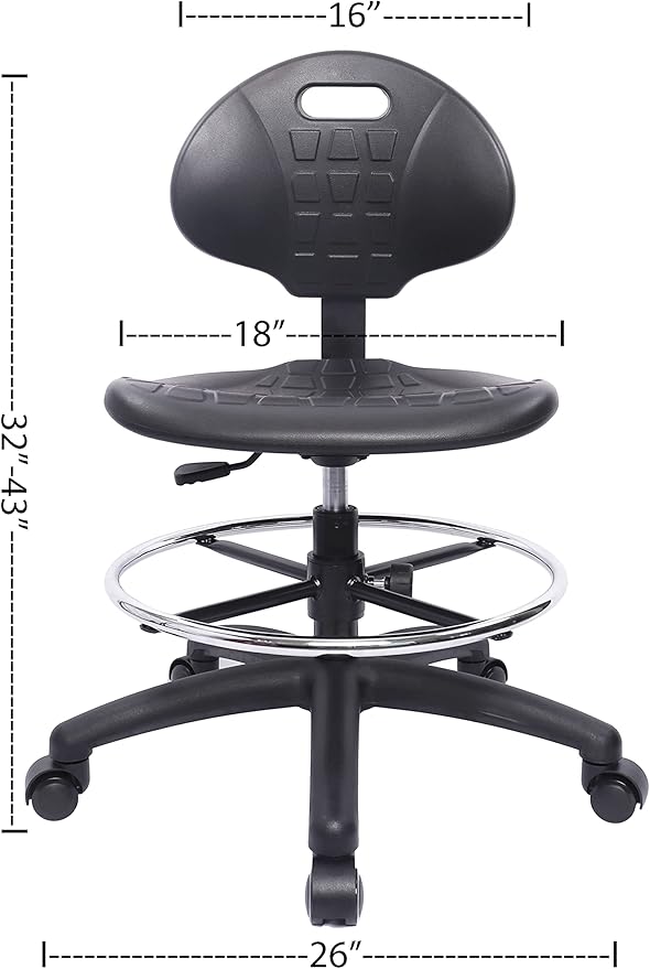 Chair Master (Medium Bench Stool, Self Braking Casters Easy to Clean! Ergonomic Polyurethane Stool. Seat Height Range 18"-26". Home Office Lab Workstation.