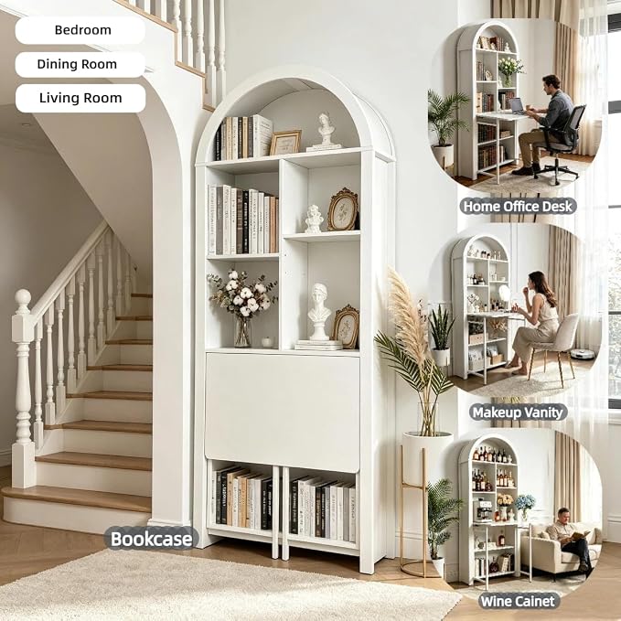 FNK Folding Arched Bookshelf Narrow Bookcase - Image 8