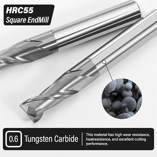 3PCS 1/16" Micrograin Carbide Square End Mill Set 2 Flute HRC 55 AlTiN Coating End Milling Bits for Milling Alloy Steels, Hardened Steel, CNC Router Bits
