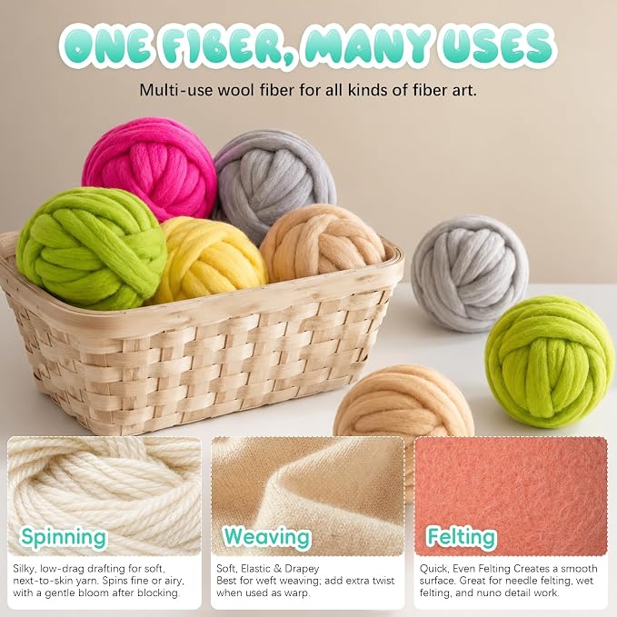 1.76oz Wool Roving: Needle Felting Wool White Roving Wool Felting Supplies Pure - Image 9