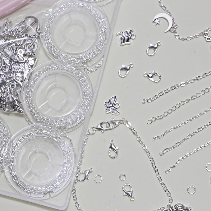 XKCWXY Necklace Chain for Jewelry Making, 16.4 ft 5 Rolls Silver Plated Chains - Image 4