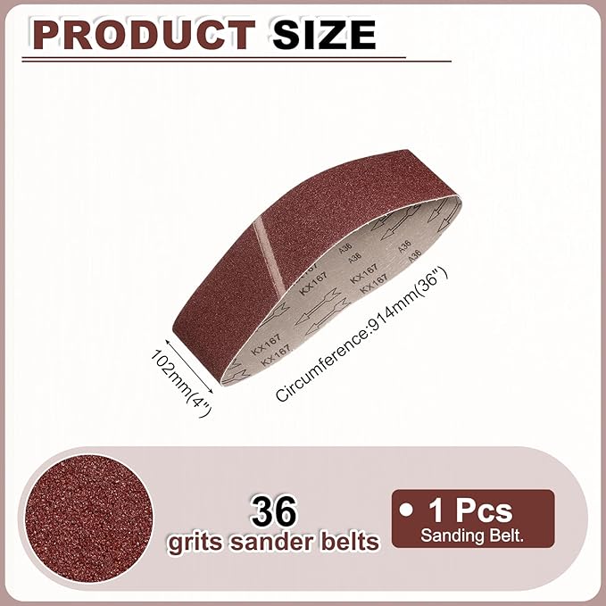 HARFINGTON 4 x 36 Inch Sanding Belts, 1 Pcs 36 Grits Aluminum Oxide Abrasive Belt Sander File Belt for Woodworking, Metal Polishing, Knife Sharpener