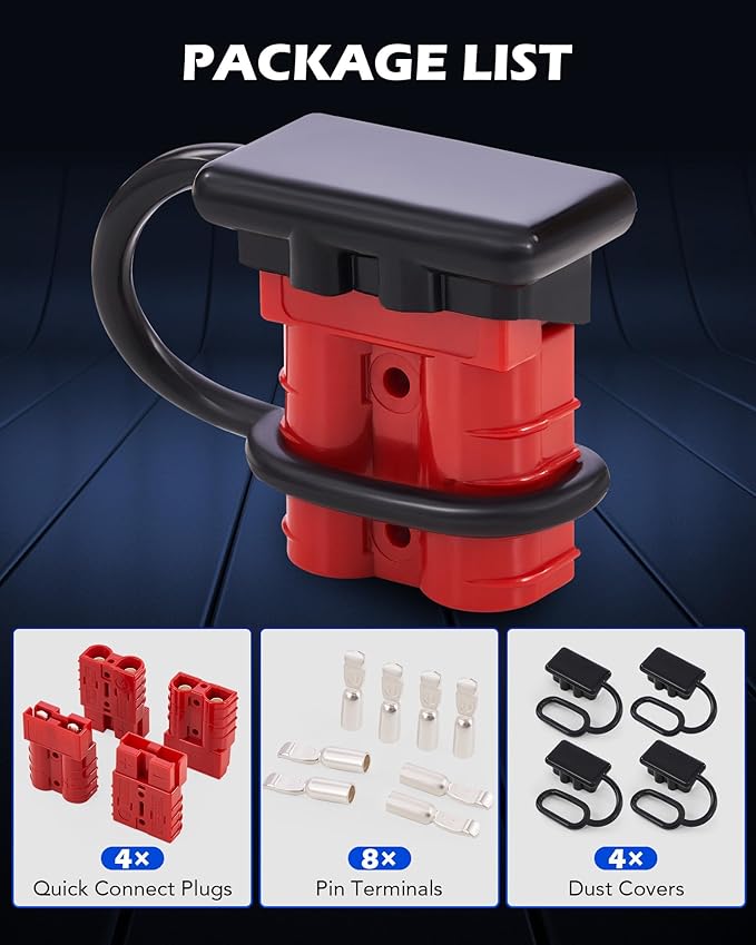 Orion Motor Tech Wire Connector 4 Pack, 50A Wire Harness Plug Kit for 6-12 Gauge Cables, 12V-36V Battery Quick Connect Disconnect Set for Car Bike ATV Winches Lifts Motors More, Set of 4, Red