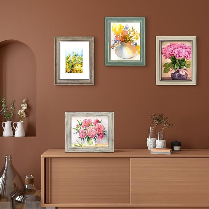 LUCKYLIFE 8x10 Picture Frame Set of 4, Rustic Brown Picture Frames - Image 4