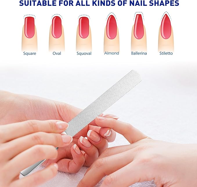 Stainless Steel Nail File with Anti-Slip Handle and Leather Case, Double Sided and Files Nails Easily for Men and Woman,Great for Home Salon or Travel Use (2 PCS Metal)