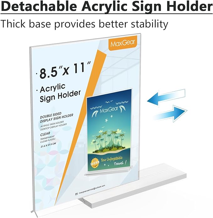 MaxGear Acrylic Sign Holder 8.5" x 11" Double Sided Display Stand, 2 Pack | - Image 5