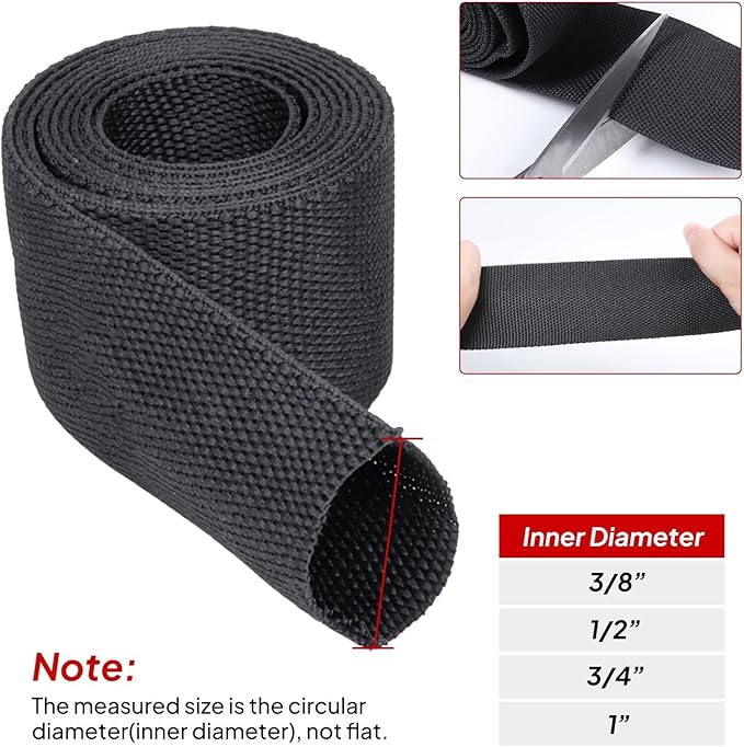 2 in 1 Ratio Braided Cable Sleeve Fabric Heat Shrink 3/8" - 24 feet, Abrasion Management Protection Flexibility Wiring Harness Cable Sheath