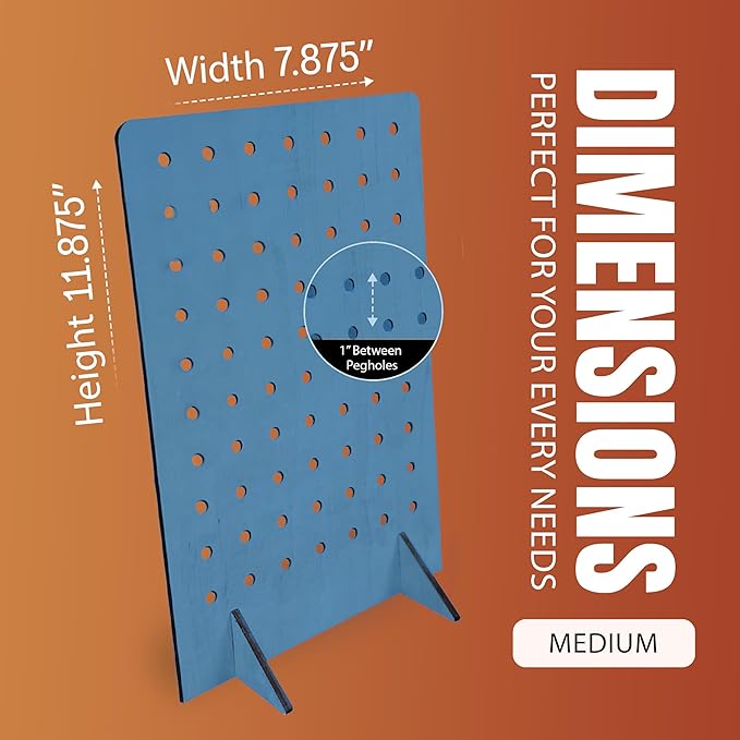 Torched Pegboard Display Stand for Jewelry, Craft Shows, Selling, Vendor Events, Tools, Peg Board Accessories Rack Organizer, Medium 8" L x 4.3" W x 12" H, Blue