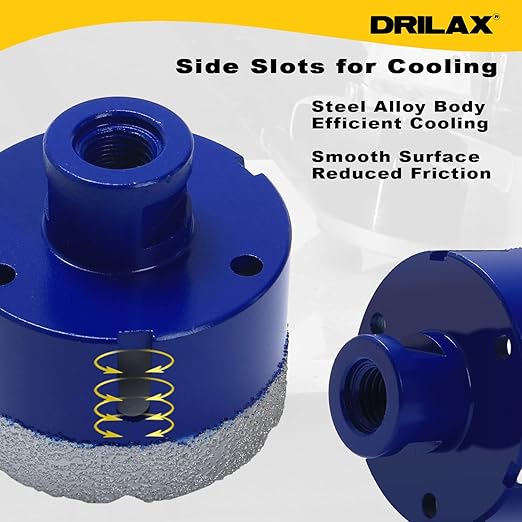 Drilax Pro Series 3 Inch Diamond Hole Saw | for Angle Grinders (5/8"-11 Thread) & Regular Drills (Adapter Incl.) | 1-3/8" Depth | Fast Dry Drilling for Large Pipes, Ducts, Recessed Lights | Long Life