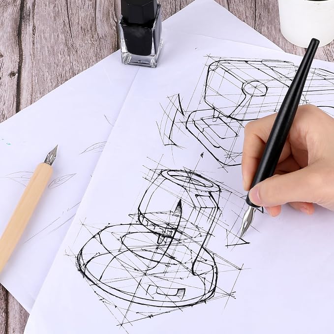 12PCS Comic Pen Nibs Set, Oblique Calligraphy Dip Pen Nib Holder - Image 6