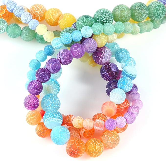 48pcs Natural Matte Rainbow Oxidized Gemstone Beads，8mm Frosted Round Loose - Image 7