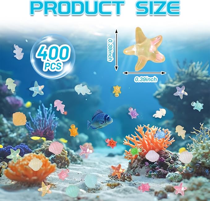 400pcs Luminous Mini Ocean Resin Animals Starfish Jellyfish Seashell Mini - Image 2