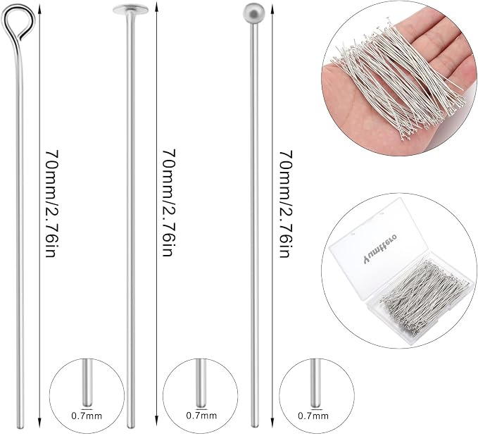 210 Pcs 70mm/2.76 Inch 21 Gauge Head Pins - Image 2