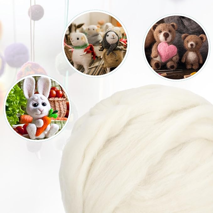 uxcell Needle Felting Wool, 3.5 Oz Nature Fibre Wool Yarn Roving - Image 4