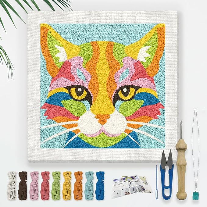 DOODLREAM Colored Cat Head DIY Punch Needle Embroidery Kit by Doodlream