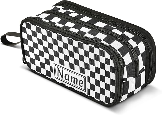 Custom Black White Checkered Pattern Pencil Case Box Boys Girls Personalized by BOENLE-WELCOMEYOURCOMING