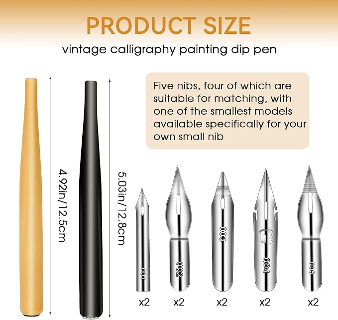 12PCS Comic Pen Nibs Set, Oblique Calligraphy Dip Pen Nib Holder - Image 2