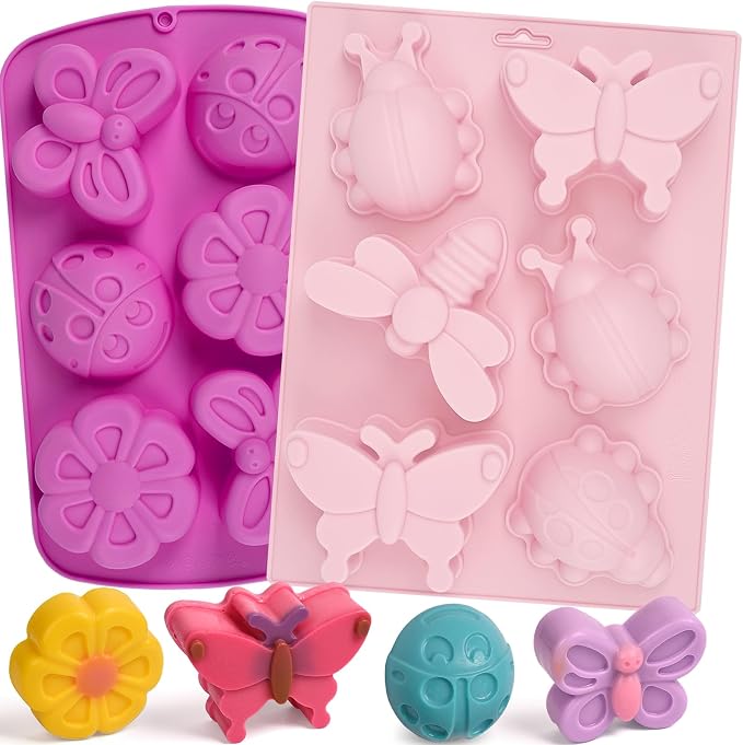 Sakolla 2 Pack Insect Silicone Soap Molds, 6-Cavity Dragonfly Butterfly Ladybug - Image 2