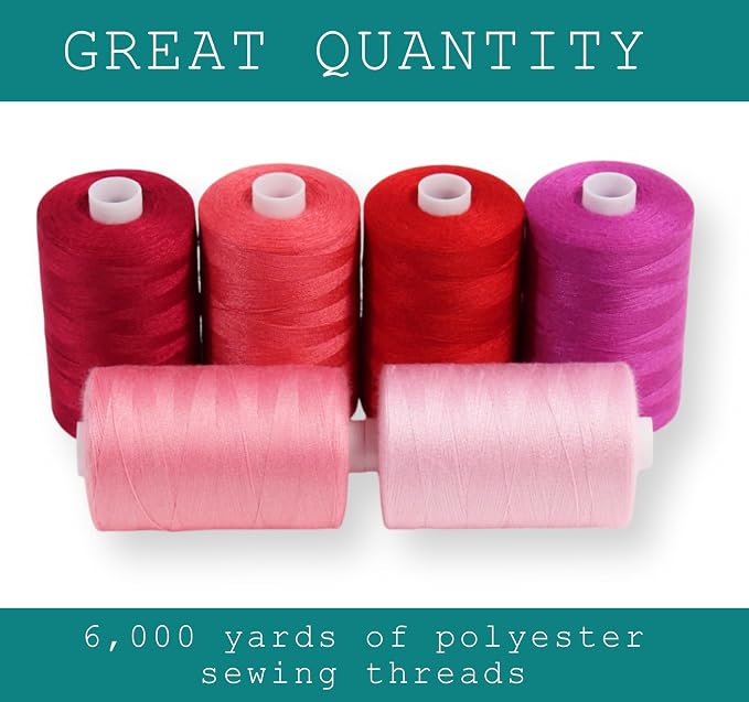 BlesSew Sewing Thread in Red & Pink Color Tones – 6 Spools of Polyester Thread - Image 2