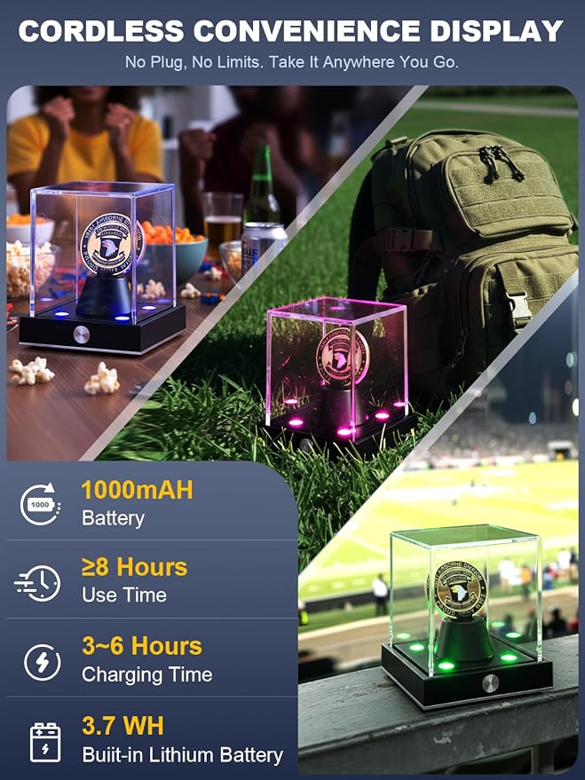 JupDec Cordless LED Challenge Coin Display Case, Autograph Coin Showcase - Image 2
