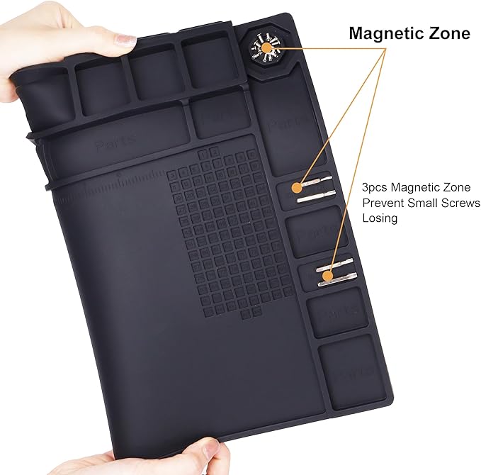 Premium Heat Resistant 932°F Magnetic Silicone Soldering Mat Electronics Work Mat for Computer Cell Phone Laptop Repair, BGA Soldering Gun Iron Workbench Protection